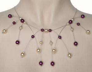 Collier de mariée ivoire et prune