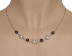 Collier mariage blanc, chocolat et argent