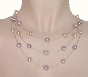 Collier mariage multirangs ivoire et lilas