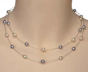 Collier mariage multirangs en ivoire et gris argenté