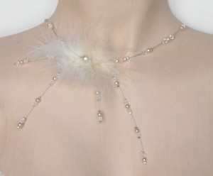 Collier mariage plume, ivoire et cristal