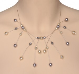 Collier mariage ivoire et gris argenté