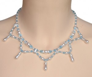 Collier mariage blanc, cristal bleu et strass