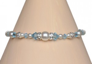 Bracelet mariage blanc, cristal bleu et strass