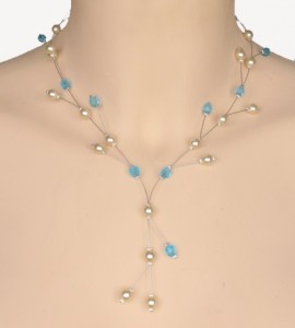 Collier mariage personnalisé en ivoire et bleu