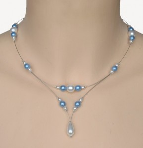 Collier mariage blanc et bleu