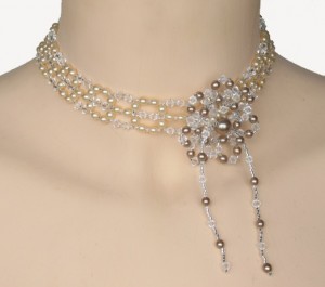 Collier mariage cristal, ivoire et bronze