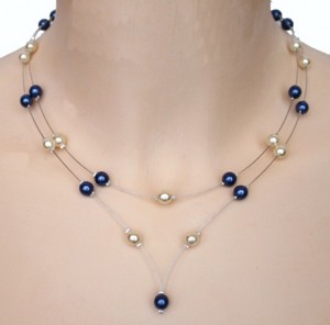 collier mariage ivoire et bleu marine