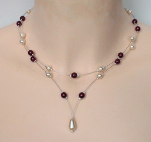 collier mariage ivoire et bordeaux