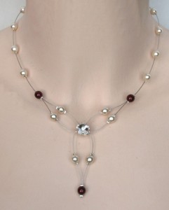 collier mariage ivoire, bordeaux et strass
