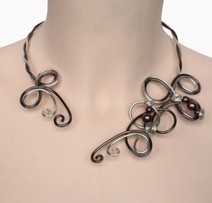 Collier mariage aluminium marron clair et champagne