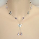 collier mariage parme, cristal et papillons