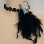Collier mariage noir, argent + papillon
