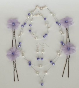 Parure mariage blanc et violet/parme
