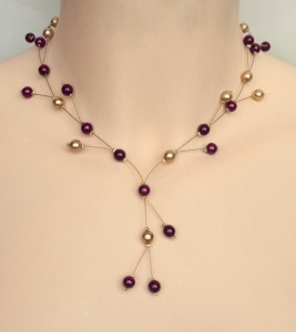 Collier mariage or et bordeaux