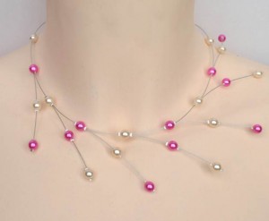 Collier mariage ivoire et fuchsia