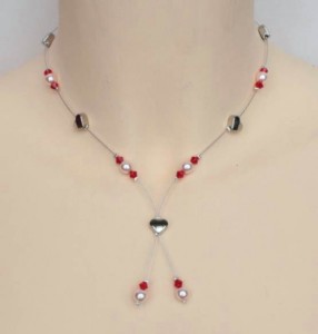 Collier mariage coeur rouge et rose