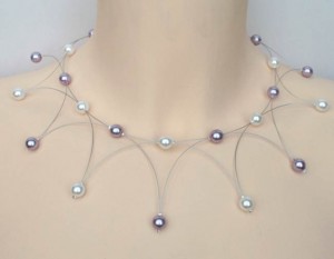 Collier mariage blanc et lilas