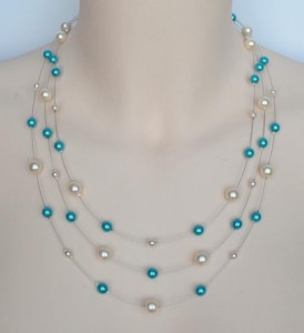 Collier mariage personnalisé et ivoire et bleu turquoise