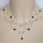 Collier mariage rouge et blanc cassé + strass