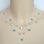 Collier mariage ivoire et turquoise clair + strass