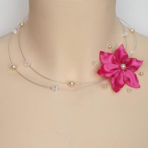 Collier mariage ivoire fushia