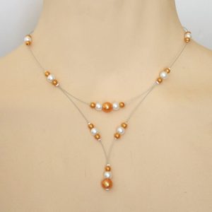 Collier mariage blanc et orange