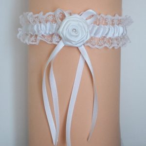 Jarretière mariage blanche fleur satin et dentelle